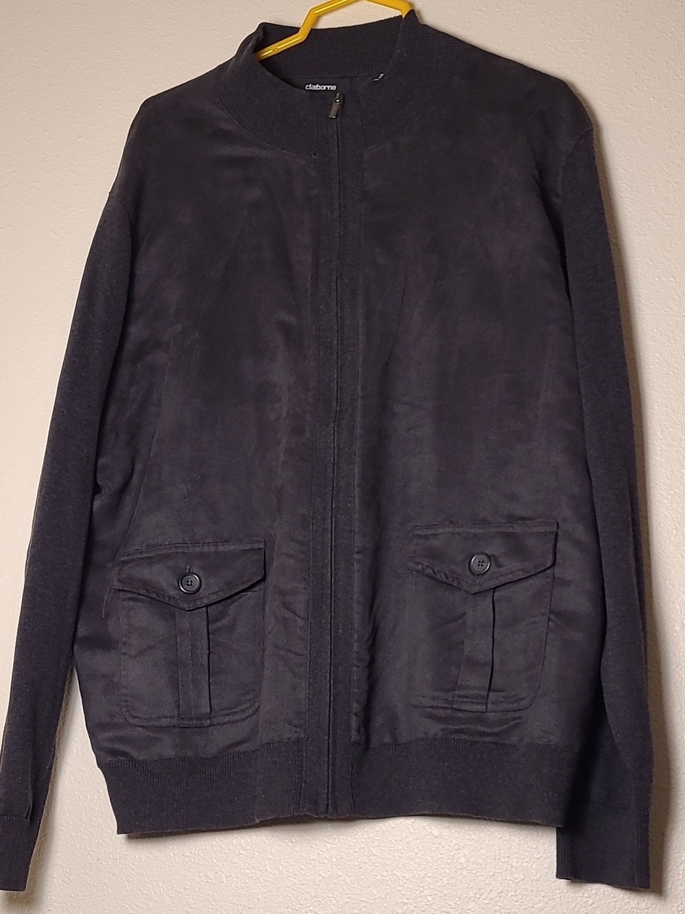 Claiborne Men's Mixed Media Bomber-Style Full-Zip Sweater Jacket Faux Suede Knit